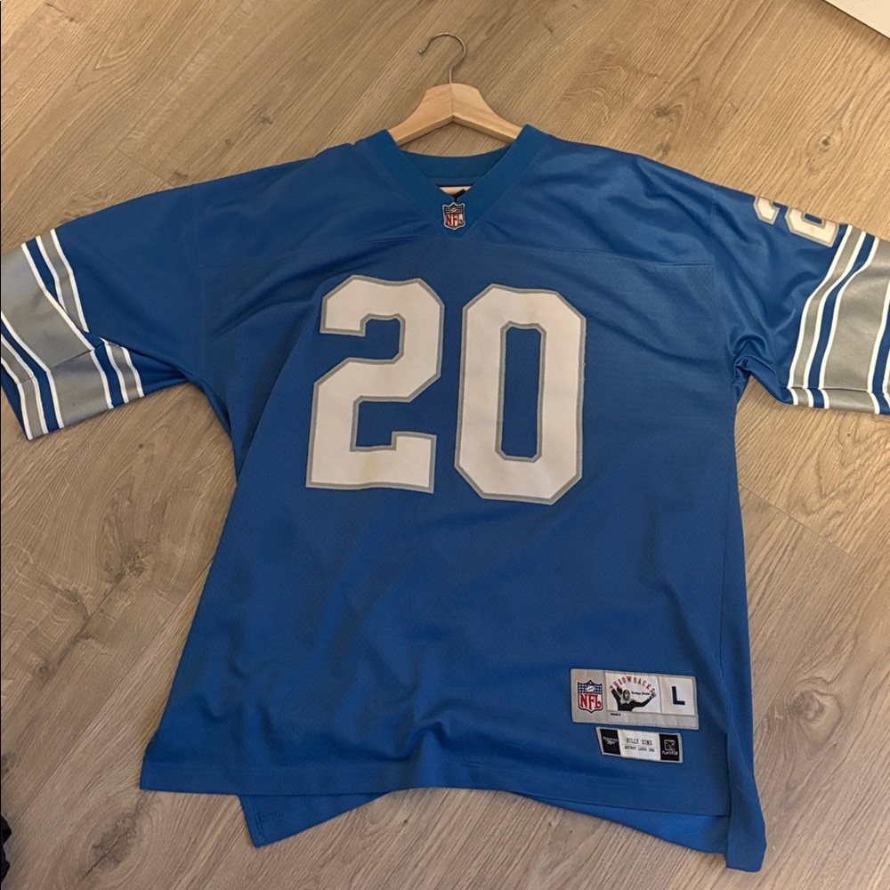 Detroit Lions Billy Sims Large Male Reebok Blue and Silver NFL Jersey